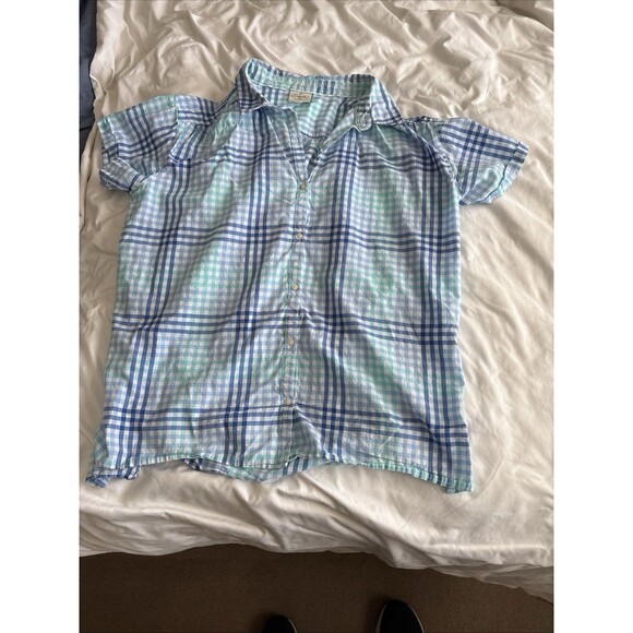 Womens Button-Down Shirt Light Blue & Green Size XL Tall - Picture 8 of 9